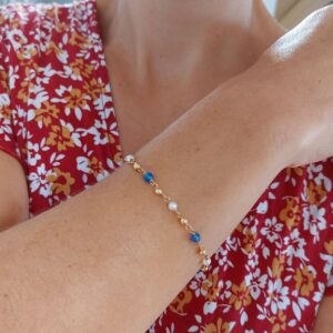 Bracelet perles d'or "Circula" – Or jaune 18k, perles de culture & calcédoine bleue