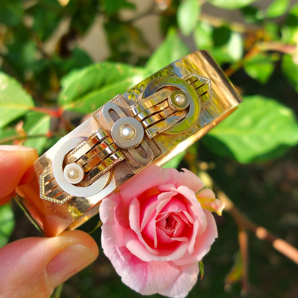 Bracelet Napoléon III boucle - or jaune 18k, perles - vers 1860-1870