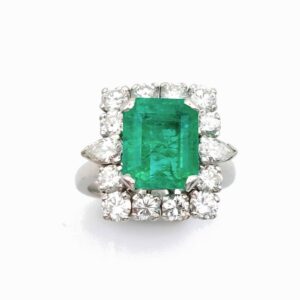 Bague Émeraude de Colombie « Merveilleuse » — platine, diamants et émeraude (certifiée)
