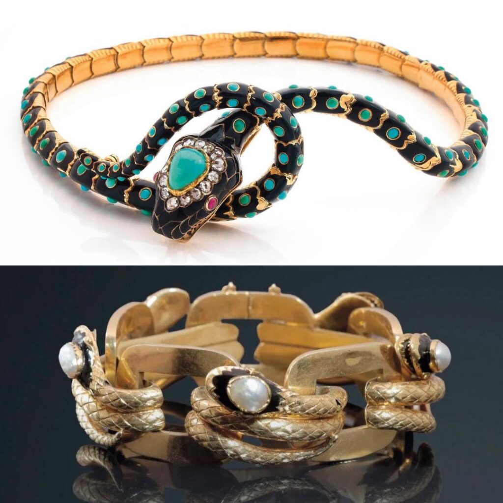 Bijoux Napoléon III collier serpent, bracelet serpent