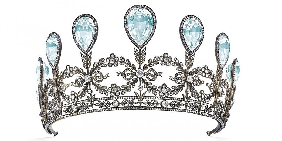 Fabergé, diadème en diamant et aigues-marine, ayant appartenu à la grande-duchesse Alexandra de Mecklembourg-Schwerin, vers 1904, image © Christie's