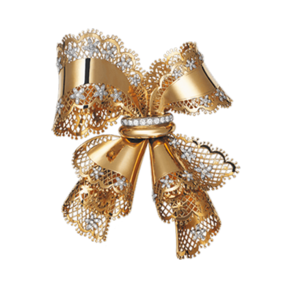 Van Cleef & Arpels, Clip noeud dentelle, vers 1945, or et diamants. ©Coll VCA