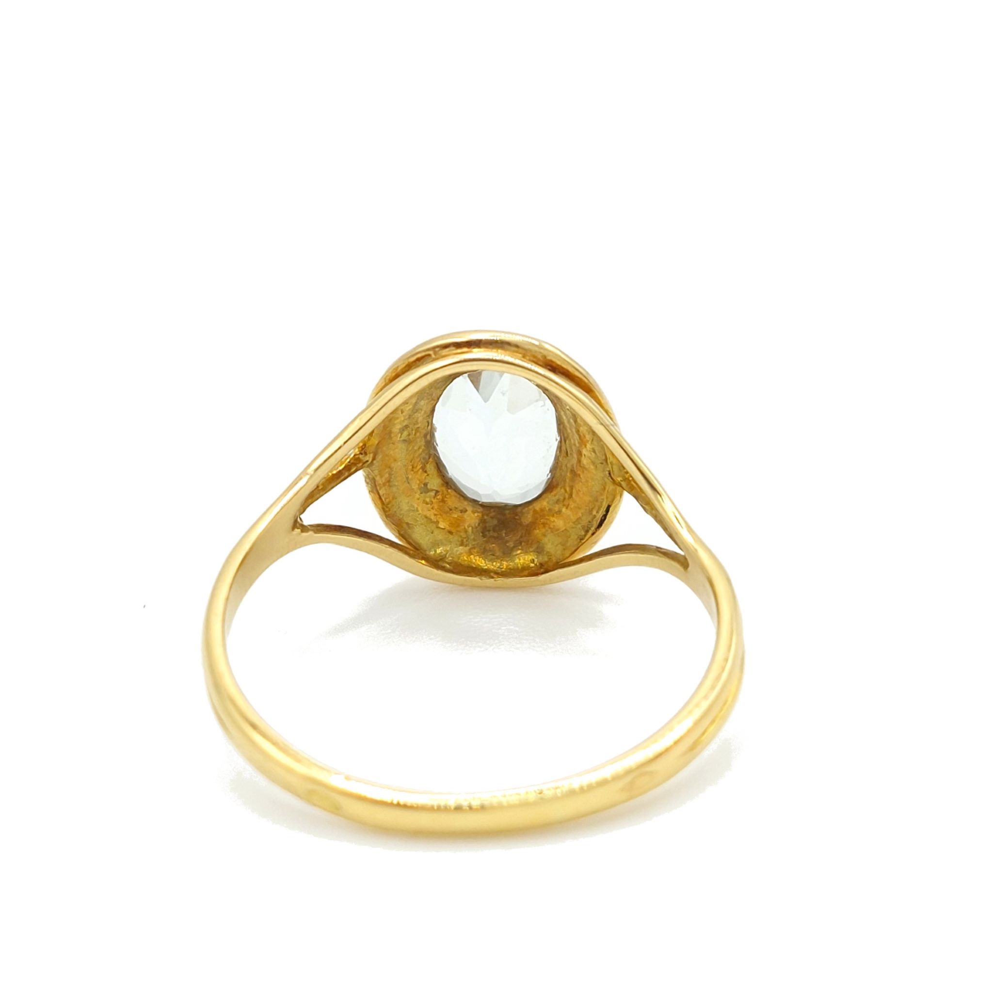 Bague aigue-marine "néo-romantique" - Fin XIXème - Attribuée à la Maison Lyonnet à Lyon en or jaune 18k, serti clos d'un aigue-marine, fil d'or torsadé et épaulement à trois fils