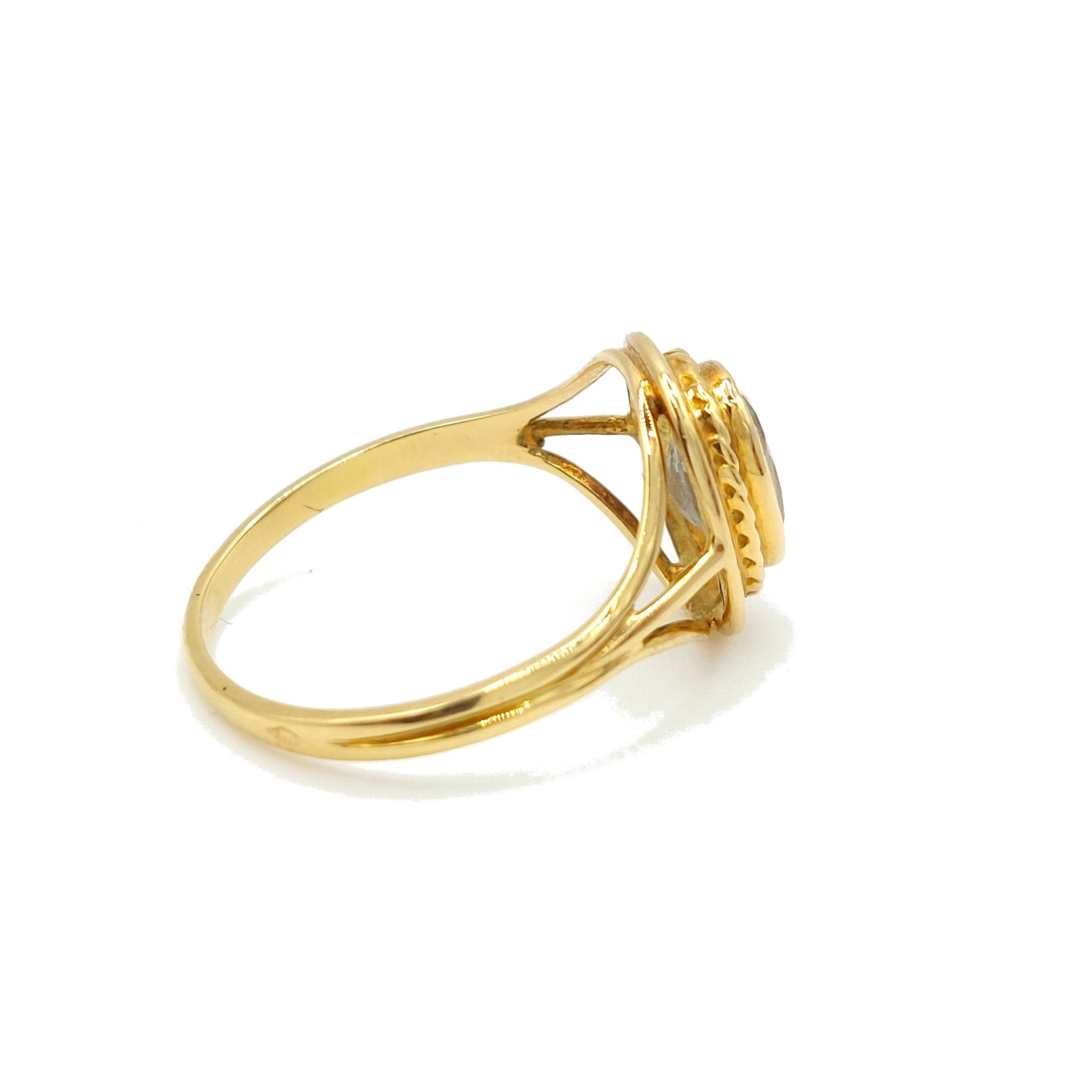 Bague aigue-marine "néo-romantique" - Fin XIXème - Attribuée à la Maison Lyonnet à Lyon en or jaune 18k, serti clos d'un aigue-marine, fil d'or torsadé et épaulement à trois fils