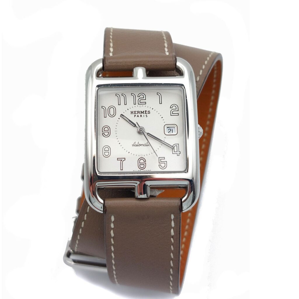 Montre Hermès Cape Cod, Grand Modèle, Automatique, acier et veau Swift