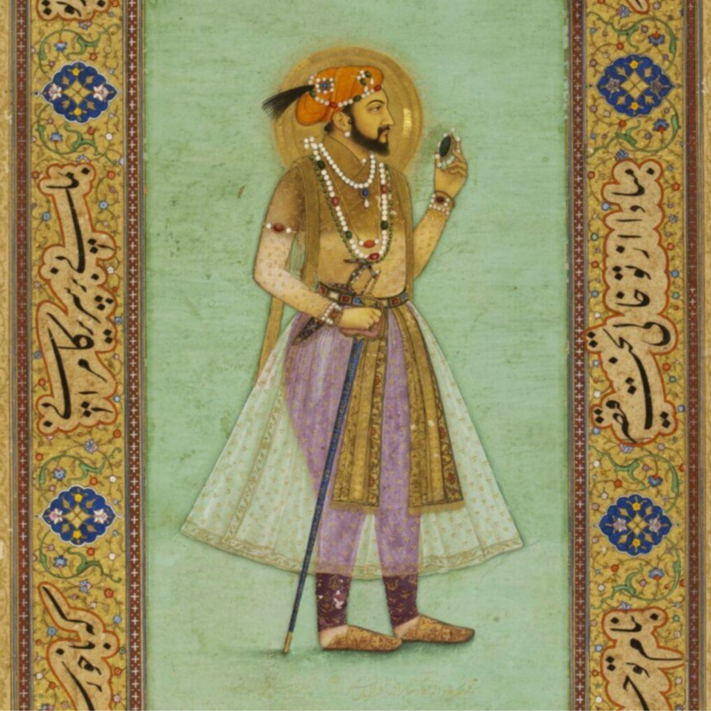 Le portrait de Shah Jahan tenant une émeraude dans sa main, 1628, Victoria & Albert Museum