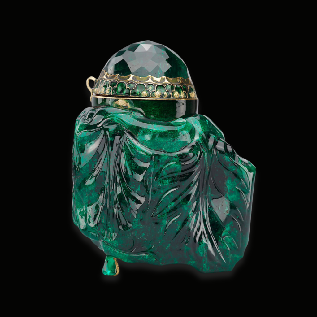 Emerald Unguentarium, vase en émeraude, 1641, taillé par Dionysio Miseroni pour l'emp. Rudolph II, musée Kaiserliche Schatzkammer Wien