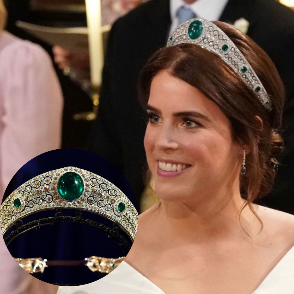 Boucheron, diadème dit Granville, dans le style kokoshnik, 1919, platine, diamants et émeraudes, collection royale d'Angleterre