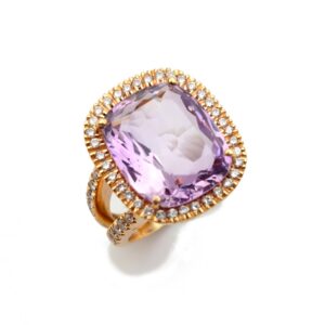 Bague améthyste "Lilas", diamants et or rose 18k