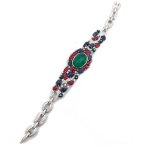 Bracelet Tutti Frutti "rêve indien", cabochon d'émeraude, rubis, saphirs et diamants, or 18k