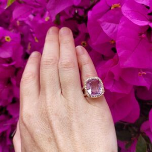 Bague améthyste "Lilas", diamants et or rose 18k