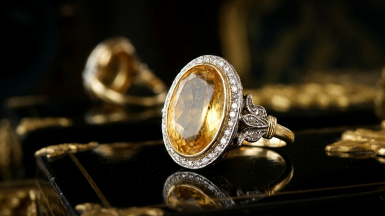 Bague Napoléon III ancienne, en or jaune 18 carats, citrine.